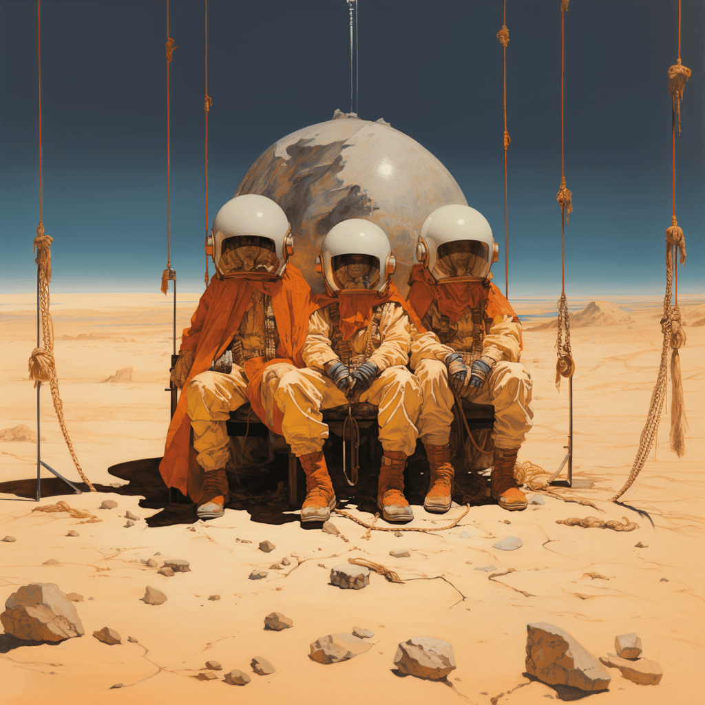 AI generated: Raphael Kirchner and Moebius and Sergio Toppi, dune´s characters, Arrakis dune throne, Hyperrealism,...