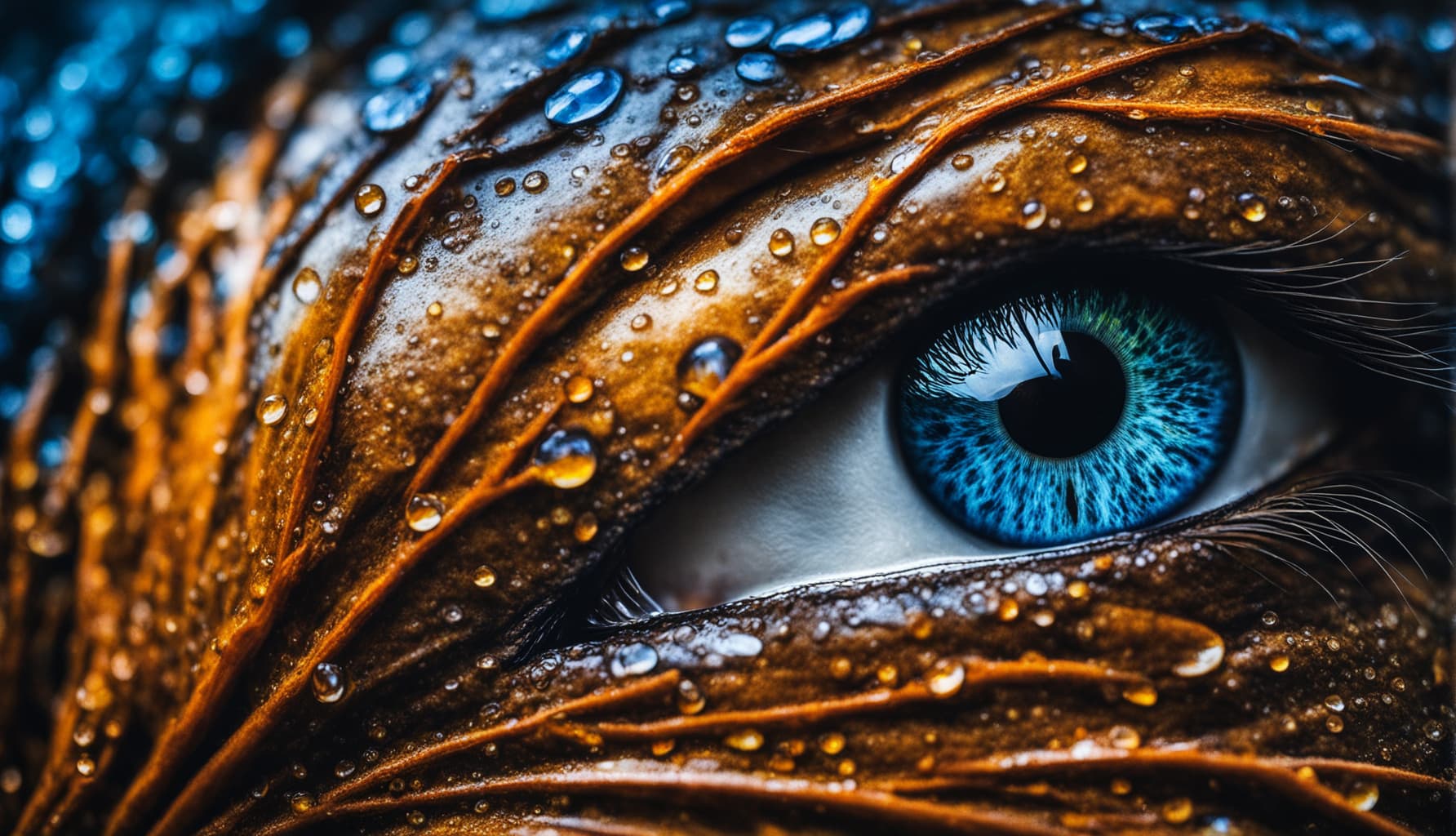 AI generated: 200mm portrait detailed photo, close-up, an insane realistic bird's eye, water drops, in the style o...