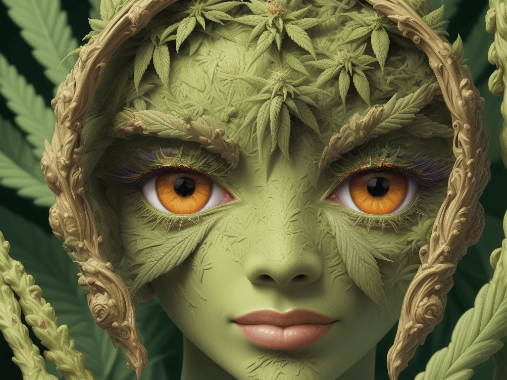 AI generated: high detailed professional upper body photo of android (cannabis) (weed) looking at viewer, unruly f...