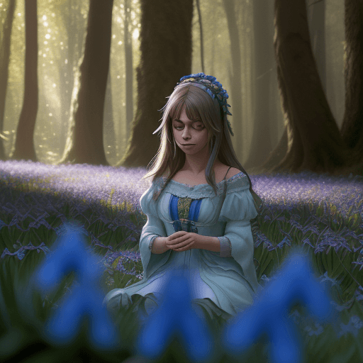 AI generated: scilla in the spring forest in the dawn light, professional colour grading, soft shadows, no contras...