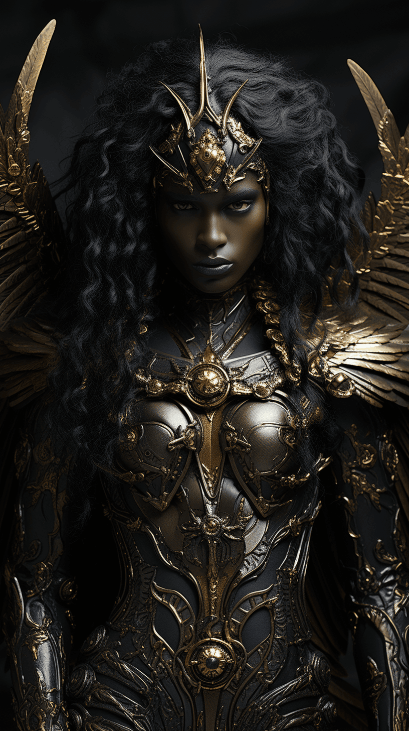AI generated: a blend of god like harpie eagle and black body armour