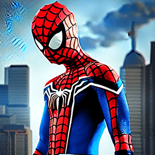 AI generated: cat head anthropomorphic humanoid body, marvel movie poster, spiderman character, blue spiderman sui...