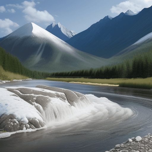 AI generated: u,e montagne rogeuse    dont les sommeets son enneigés; Une rivière tumuleuses