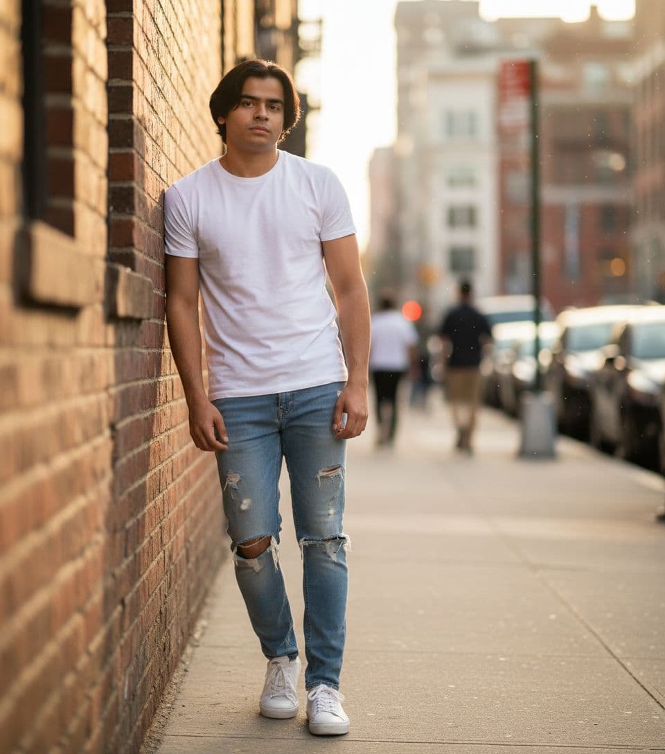 AI generated: Generate 8k hyper-realistic image of a stylish young man with a lean, toned physique height 5feet 6i...