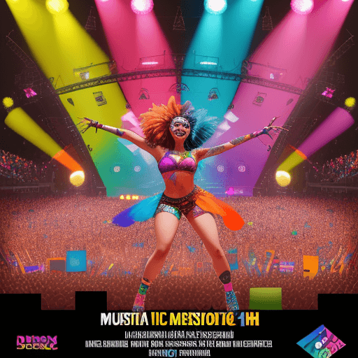 AI generated: Poster for a vibrant musical festival, colorful mixed media illustration, high energy performance, p...