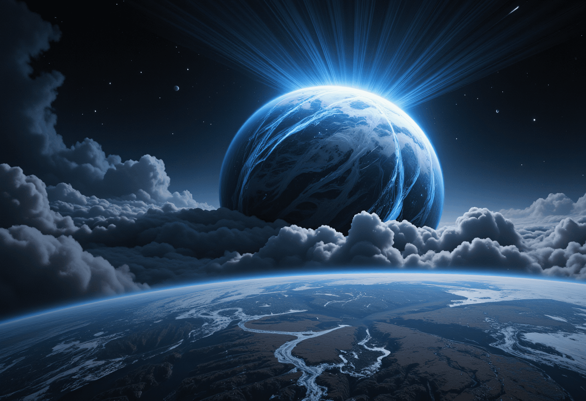 AI generated: A colossal neutron star, a dense sphere of unimaginable gravity, looms ominously close to a terrestr...