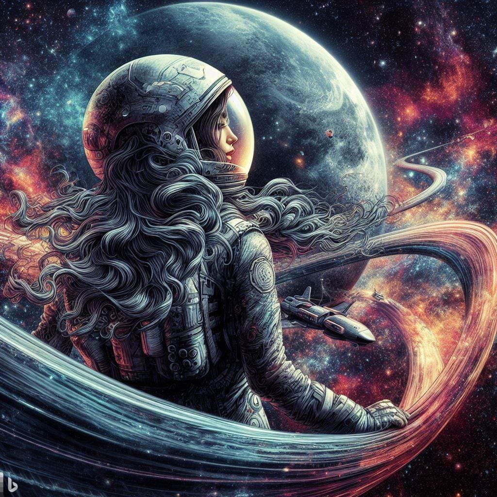 AI generated: a trip to infinity,A female astronaut ,sureal,high detailed