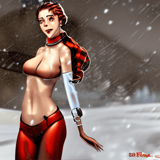 AI generated: sexy teenage girl, naked pussy, red, white, (slutty:1.2) (skin tight bodysuit:1.4), fur trim, fur co...