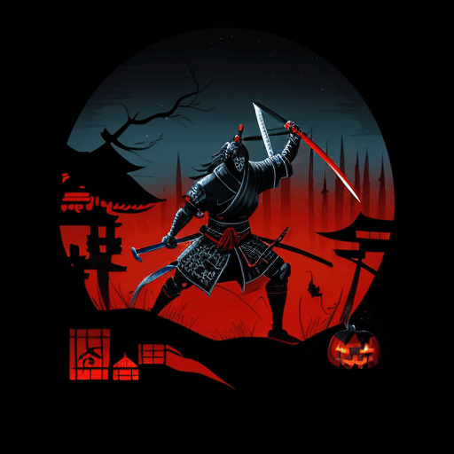 AI generated: the samurai at night with his sword, in the style of screen printing, epic fantasy scenes, comiccore...