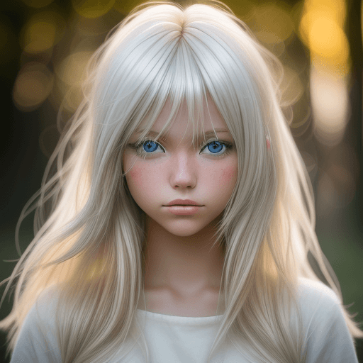 AI generated: photo featuring a girl model, blondy color hair, 300mm f/5. 8, light silver and white, optical, soft...