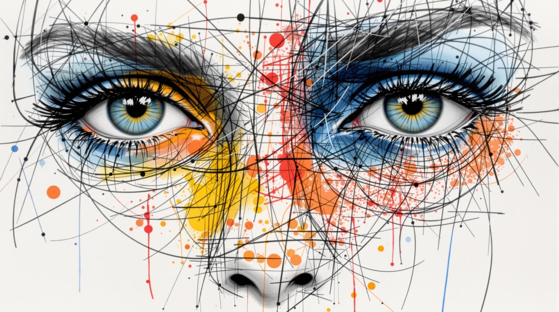 AI generated: minimalisme line art close up female portrait in paul klee style with a strong emphasis on expressiv...
