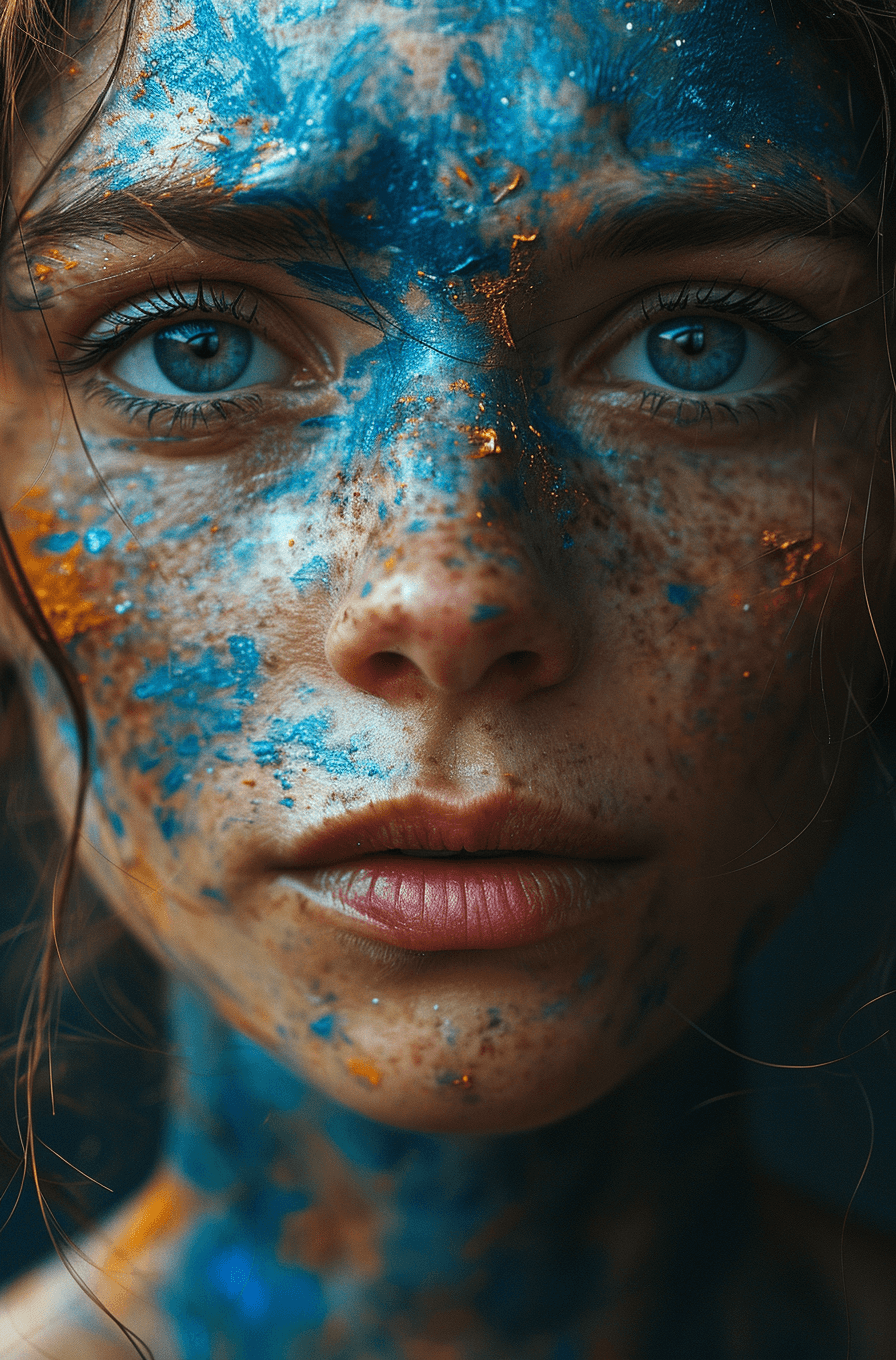 AI generated: a person with a starry background, and eyes, in the style of surrealistic symbolism, dark, forebodin...