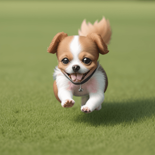 AI generated: Small dog interior running on the grass