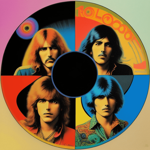 AI generated: 1970's rock band, album cover art, psychedelic, bold colors, vintage --ar 100:100