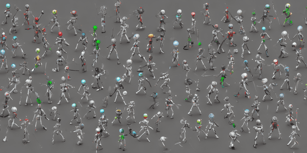 AI generated: many tiny stickmen robots, on white background  --v 4