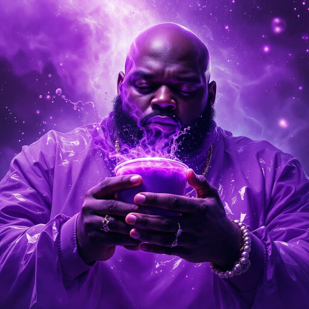 AI generated: dave blunts a big very very fat bald black rapper with no facial hair transcending into heaven whils...