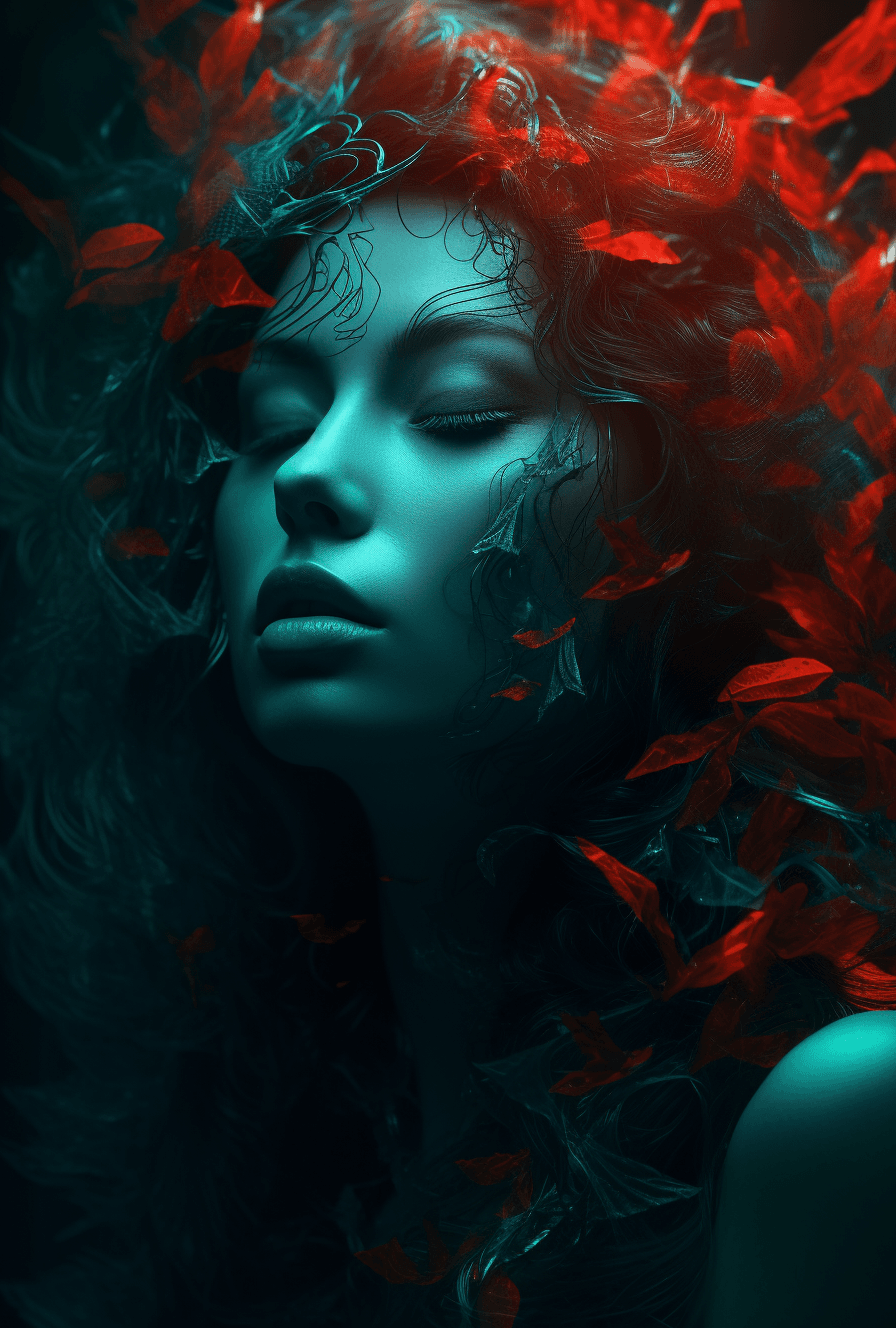 AI generated: person by sneipee de fauna, in the style of romantic fantasy, dark cyan and green, enchanting lighti...