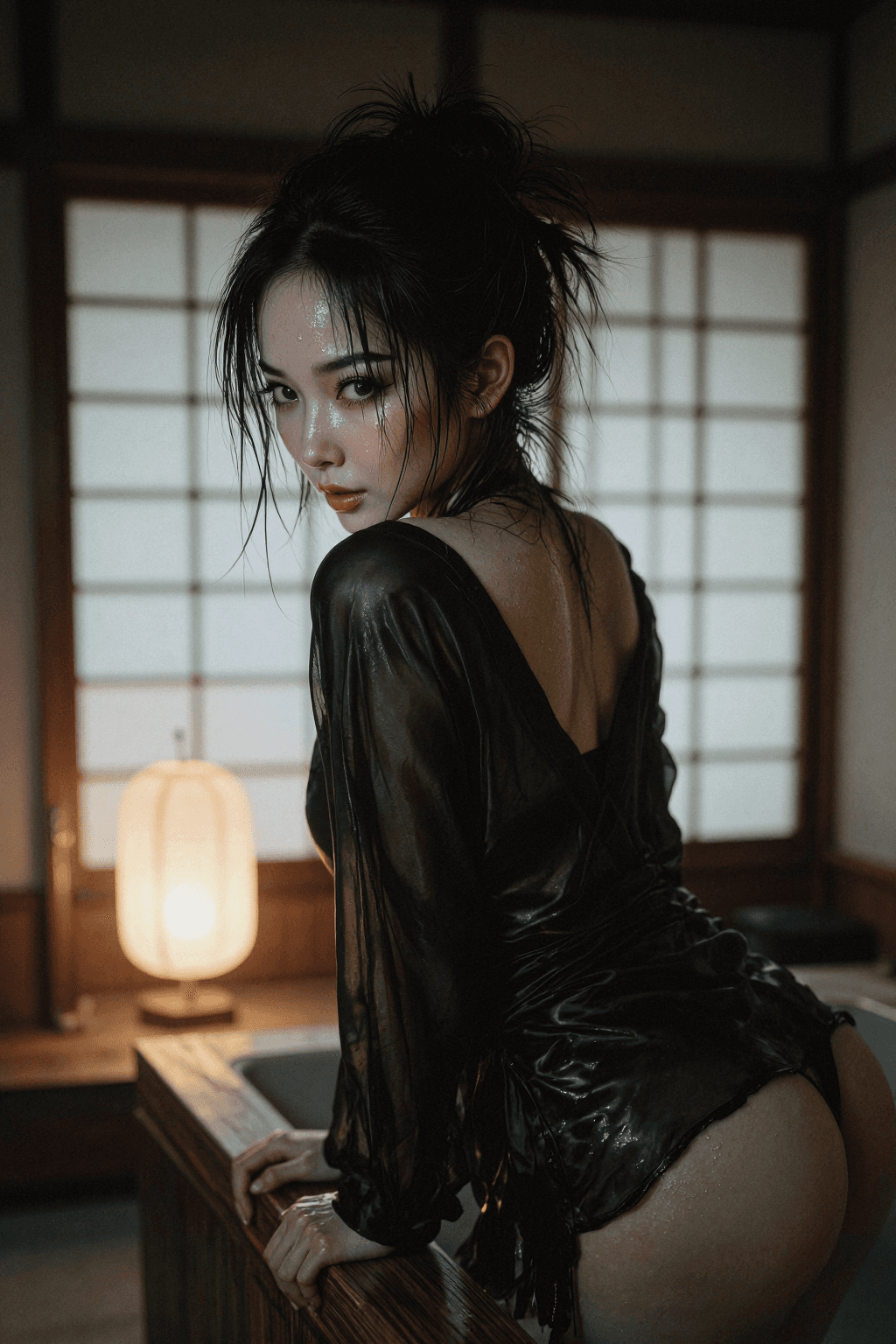 AI generated: Midnight Private Ryokan (Seductive & Knowing)
a. Shooting Angle: Side-profile medium shot, character...