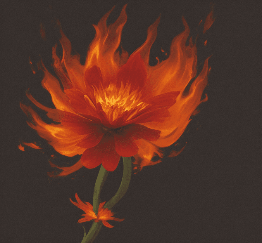 AI generated: Firey flower on a black background
