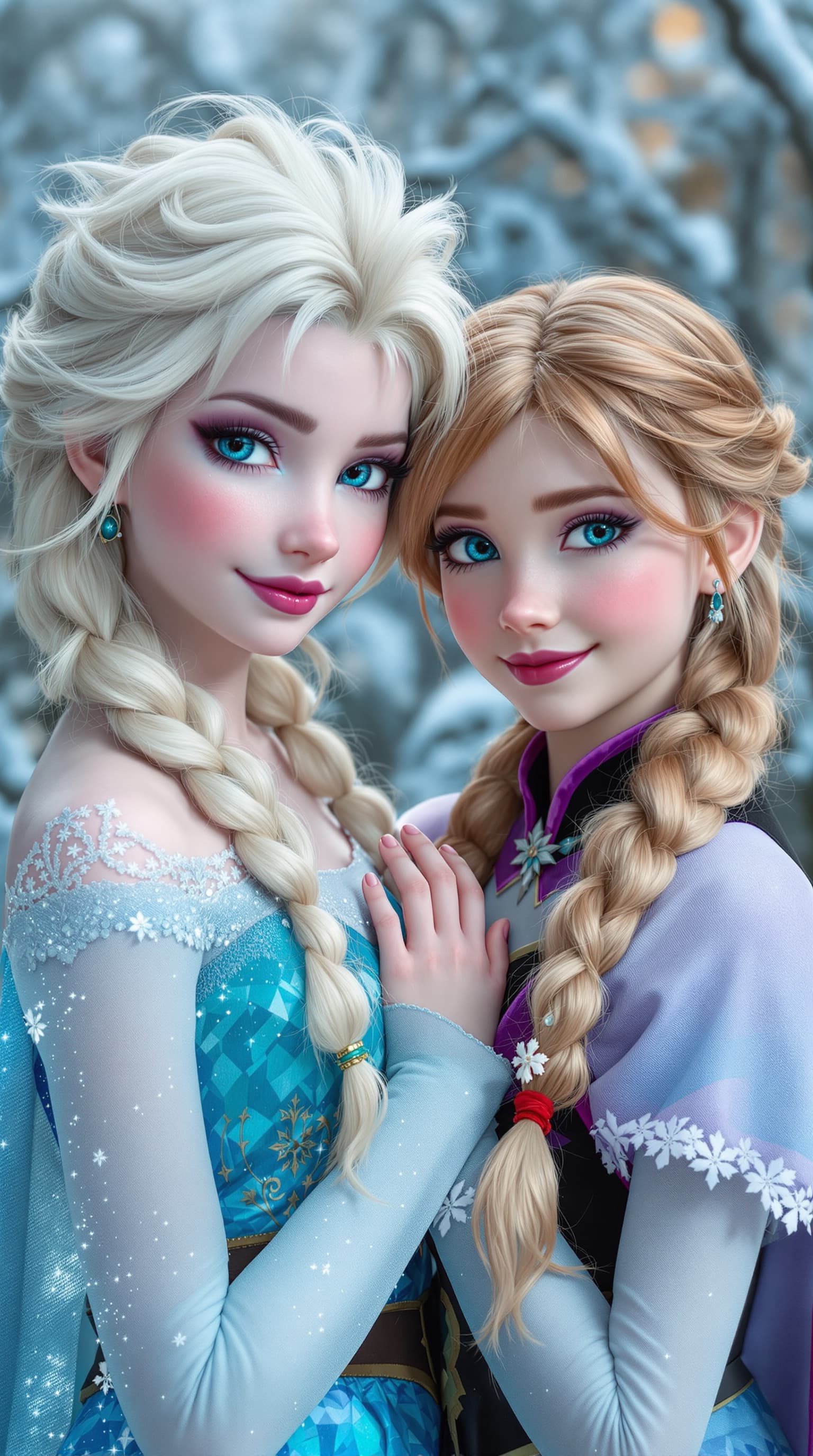 AI generated: A hyper-realistic depiction of 2 eleven year old cosplayers, as Elsa and Anna from Frozen










...