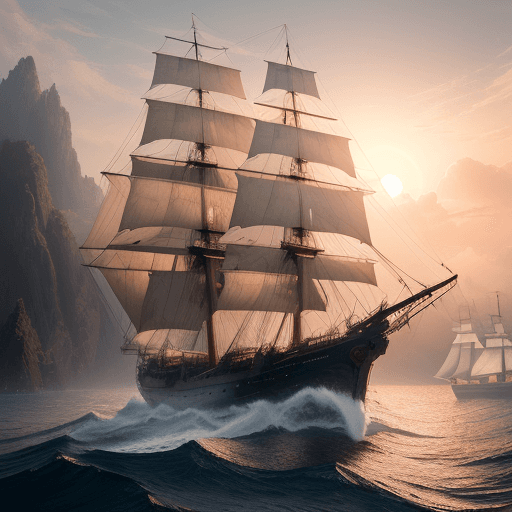 AI generated: Photo of a ultra realistic sailing ship, dramatic light, pale sunrise, cinematic lighting, battered,...