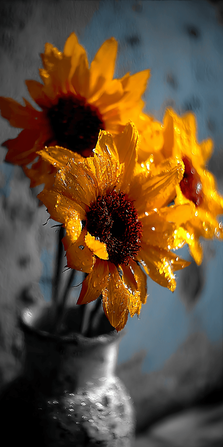 AI generated: sunflowers, asbstract surrealism --chaos 75 --ar 1:2 --profile fkuo5yb --stylize 750 --v 7