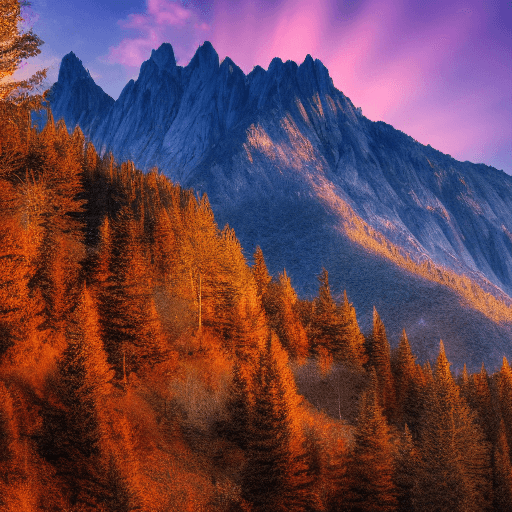 AI generated: Photo realistic 4k photo of a mountain and forest scenery from an Alien planet. The time of day is T...