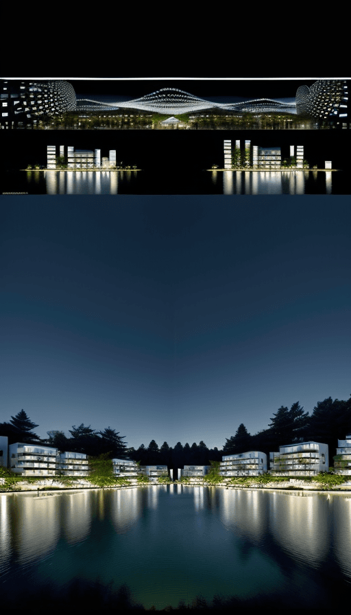 AI generated: a magnificent modern ecotourism village with different residential buildings designed by architect S...