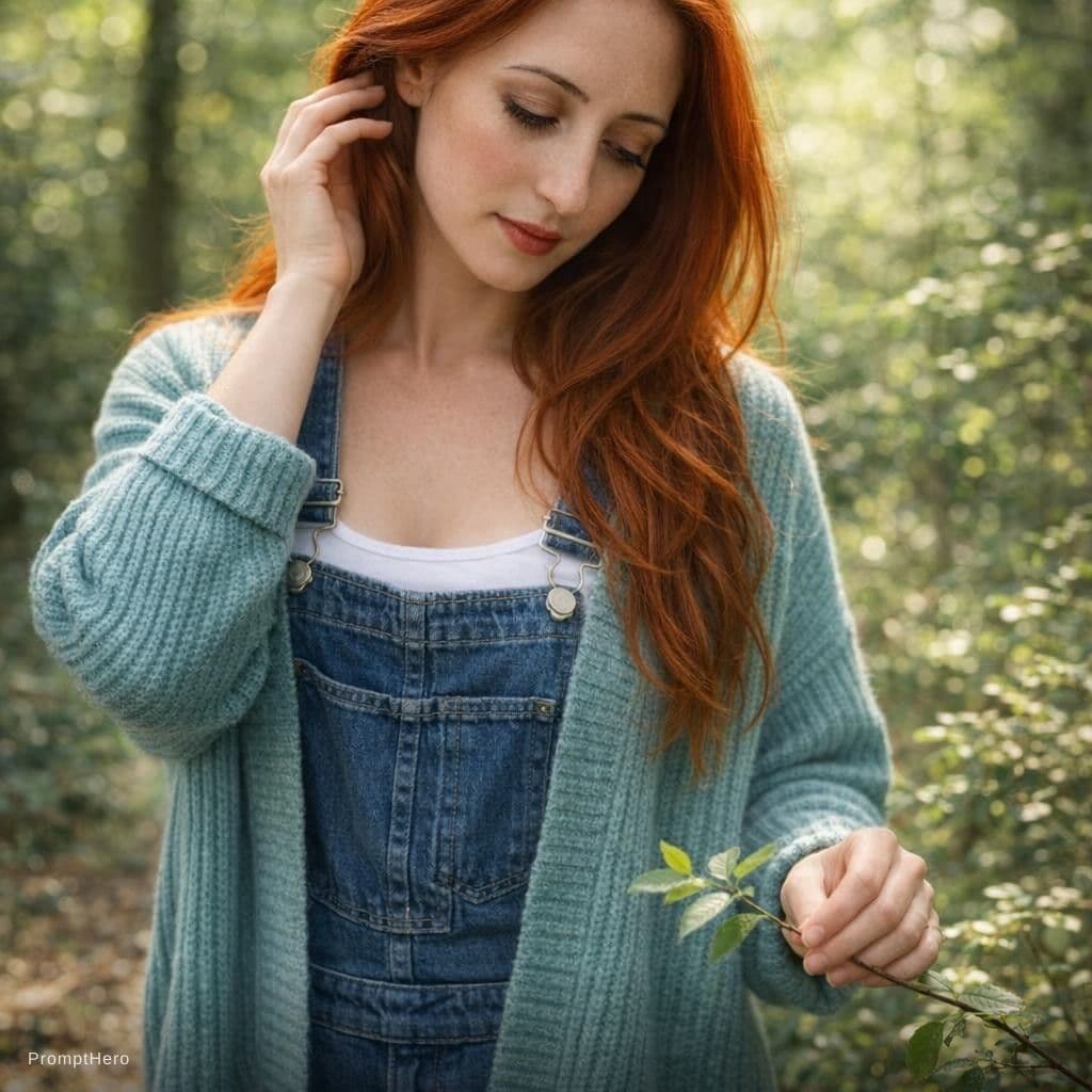 AI generated: A photorealistic portrait of a fit adult woman with long, flowing red hair, standing in a sun-dapple...