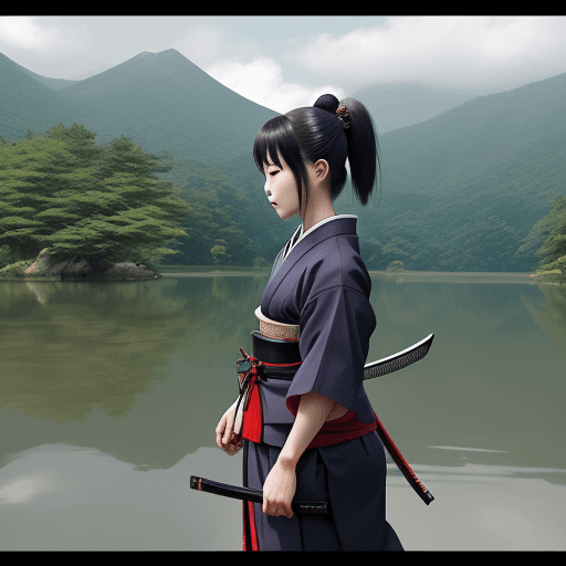 AI generated: japanese girl samurai in the lake