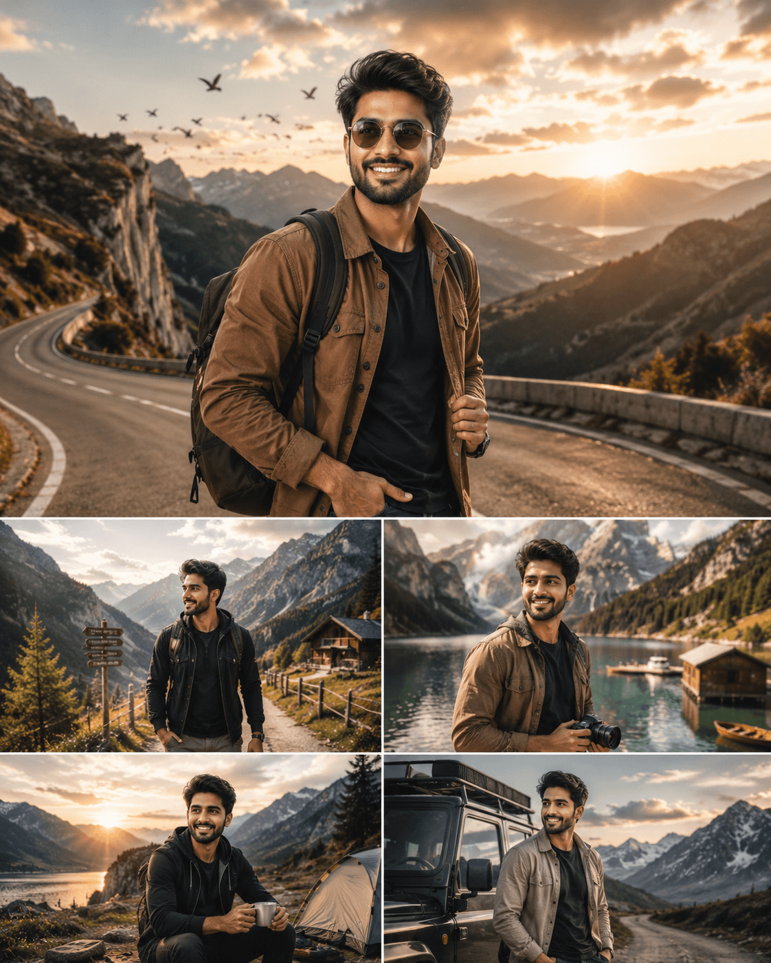 AI generated: Transform this photo into a cinematic luxury travel scene while preserving the original face and nat...