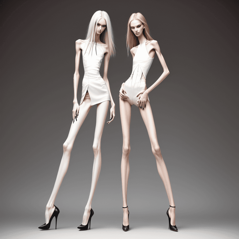 AI generated: photo of two extreme skinny models  with high heels and long legs and long fingernails