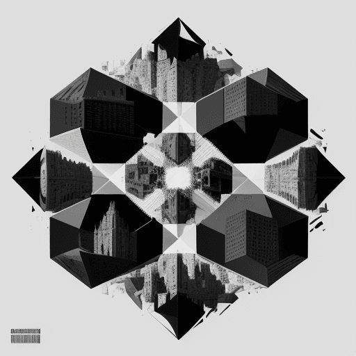 AI generated: A city made of black and white from clear geometric shapes, abstraction. Graphic design