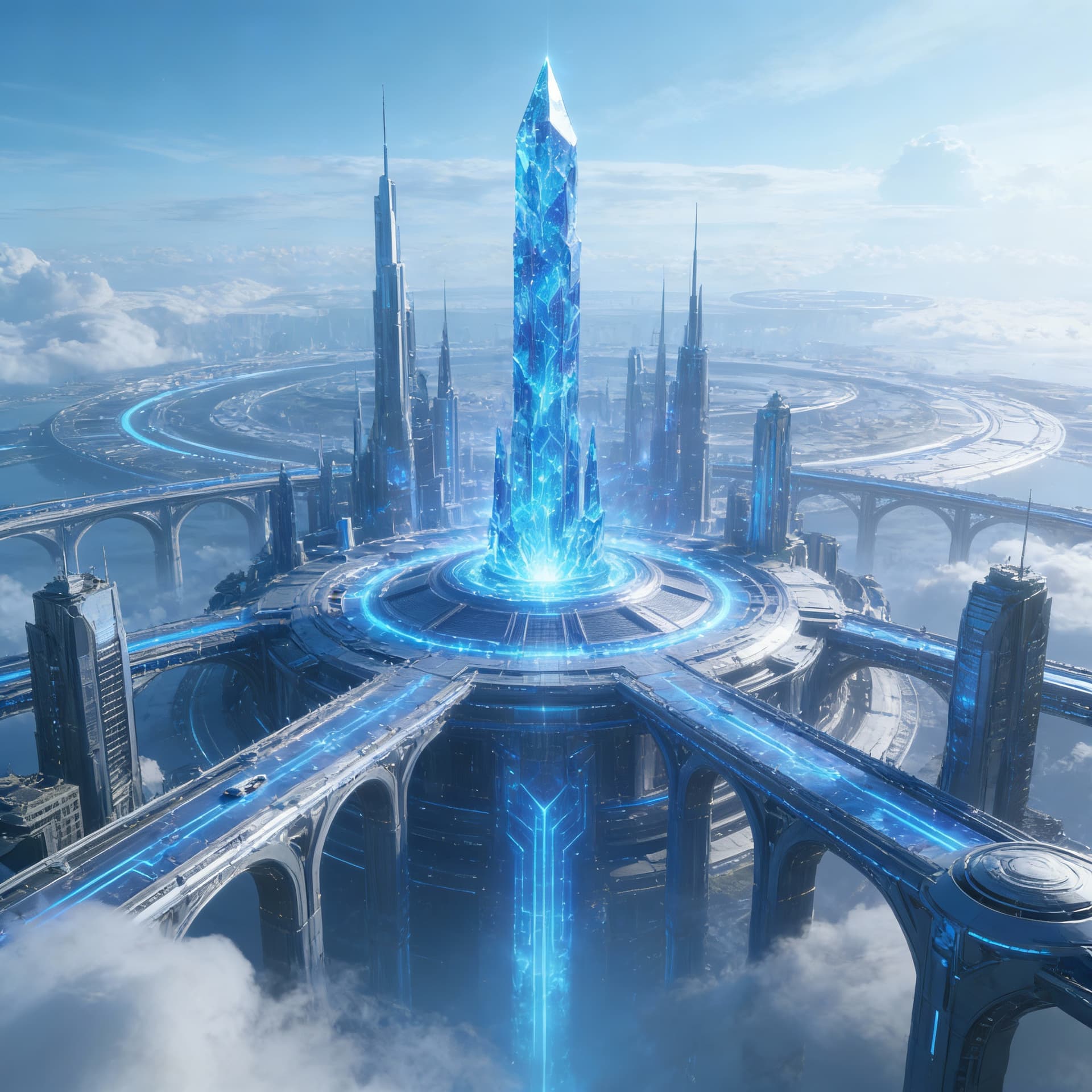AI generated: Create an Advanced AI Futuristic Mega City. A Massive scaled city with artificial skies. It is the c...