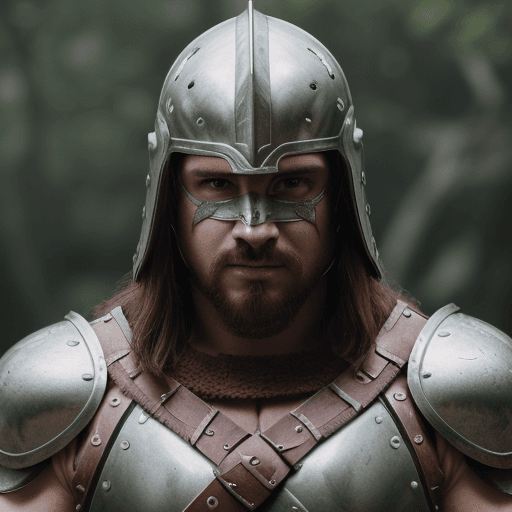 AI generated: Male barbarian warrior, gladiator, facing camera, finely detailed and full face helmet, face not vis...