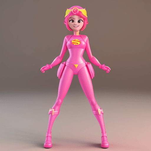 AI generated: cartoon 3D sunny bright pink color Pixar-style image : super hero girl: full costume : cinematic --a...