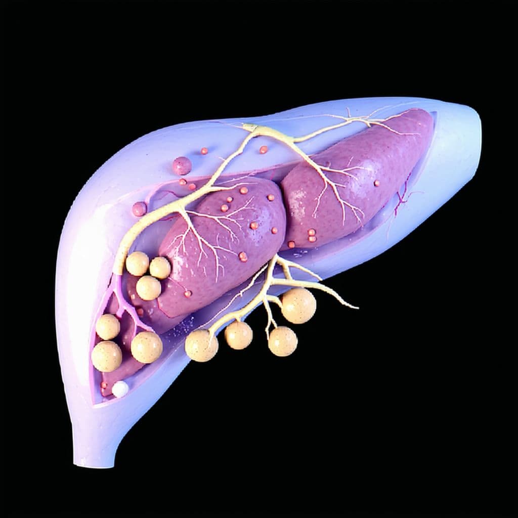 AI generated: The human liver is transparent, with a liver tumor present. There is the abdominal aorta and the hep...