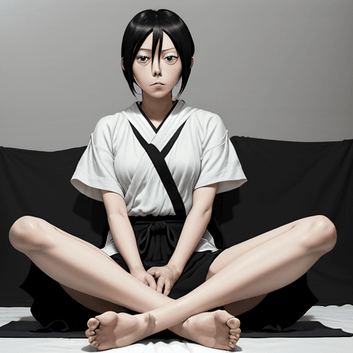 AI generated: masterpiece, RUKIA, bleach, black hair, feet, feet in front of camera, bored, sitting, feet up <lora...