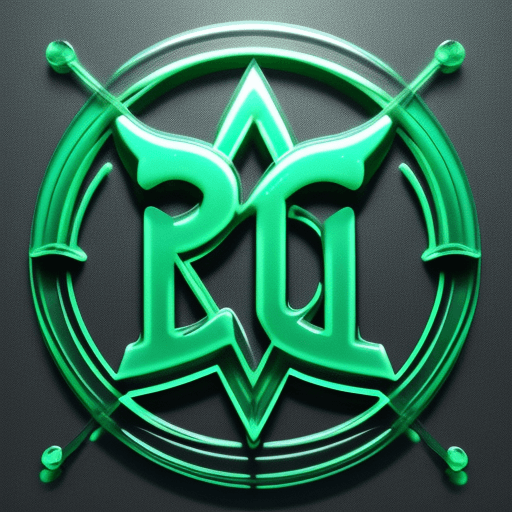 AI generated: a round 3d company glass logo in green, with blue melted bold letters G and P inside, style Harry Po...