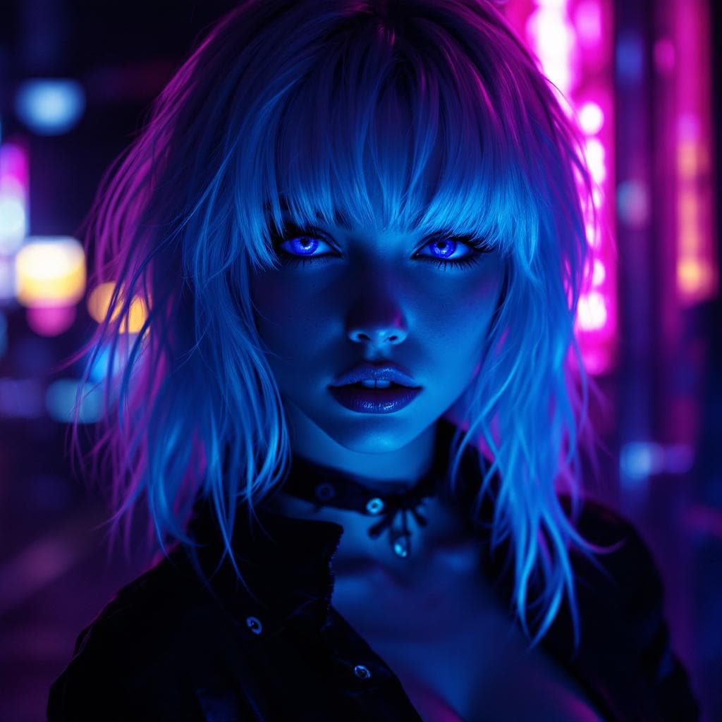 AI generated: Create an anime style girl of cyberpunk rock Music woman listen twilight,Create an anime style girl ...