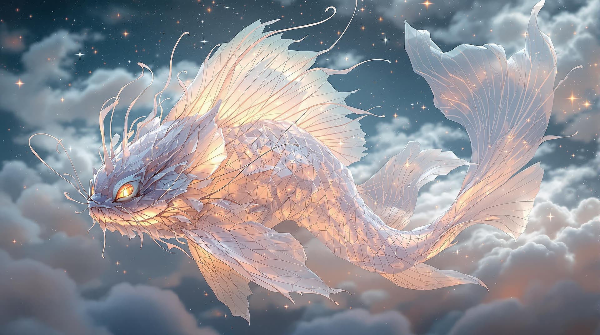 AI generated: amazing abstract catfish-shaped creature with an ethereal, mystical aura, featuring enormous, 3d vei...