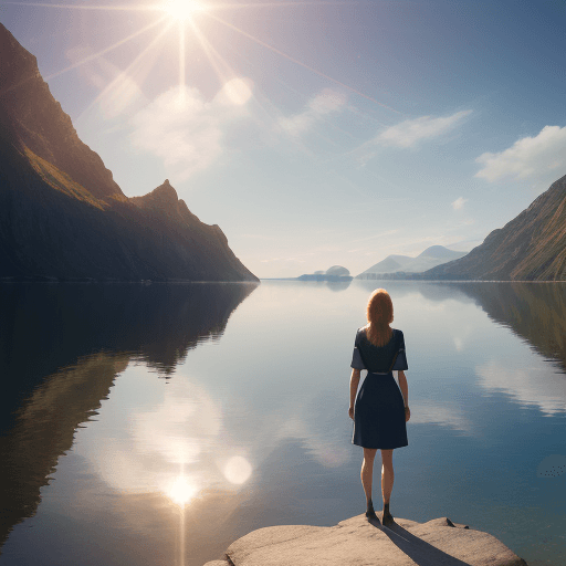 AI generated: a woman standing in front of a body of water, a stock photo by Armin Baumgarten, featured on cg soci...