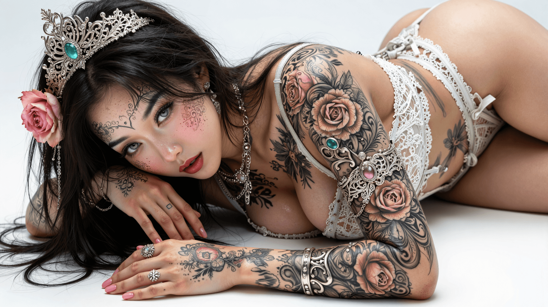 AI generated: A highly detailed, photorealistic, cinematic extreme wide close-up of a beautiful young east asian w...