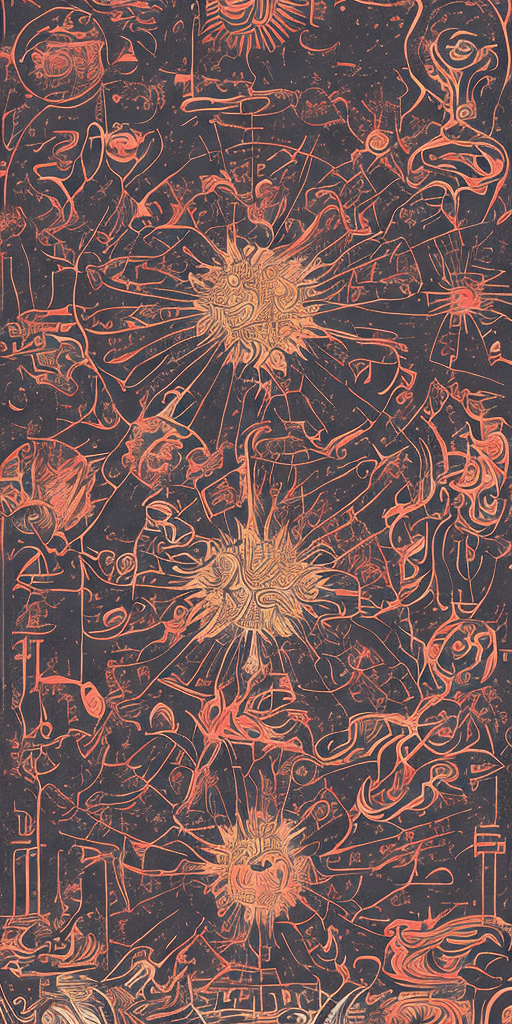 AI generated: crimson infographic of the creation of the sun/chart/schematics/measurements/marginalia/abstract/tar...