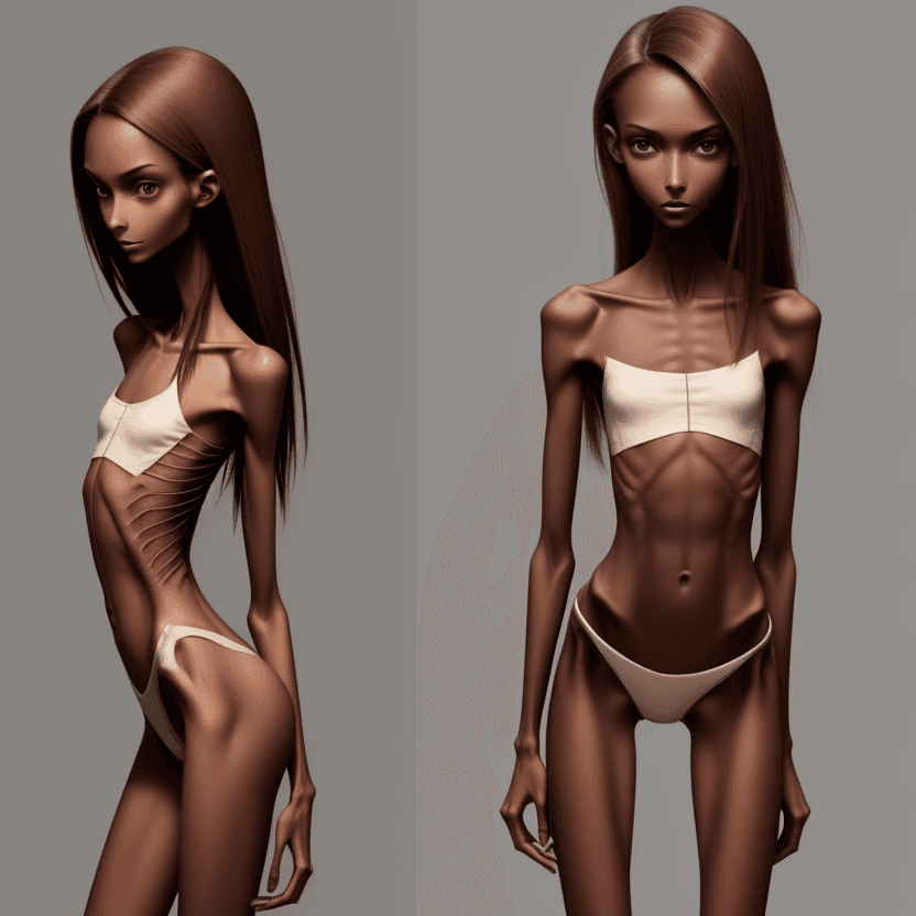 AI generated: extreme beautiful skinny brown skinned slender face of skinny (almost anorexic) girl
