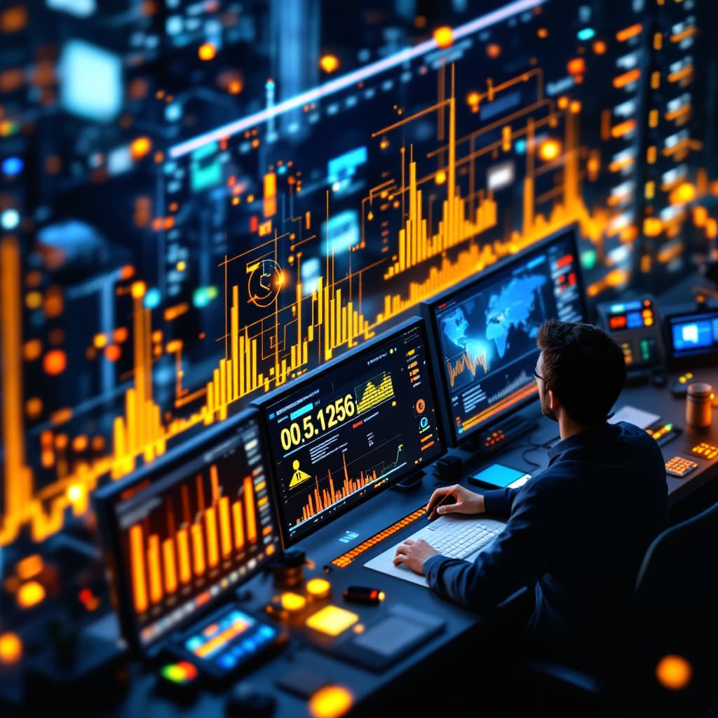 AI generated:  A high-tech control center with people monitoring IoT systems or an industrial process running smoo...
