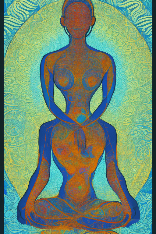 AI generated: abstract representation of a woman's silhouette in a meditative or yoga pose, suggesting mindfulness...