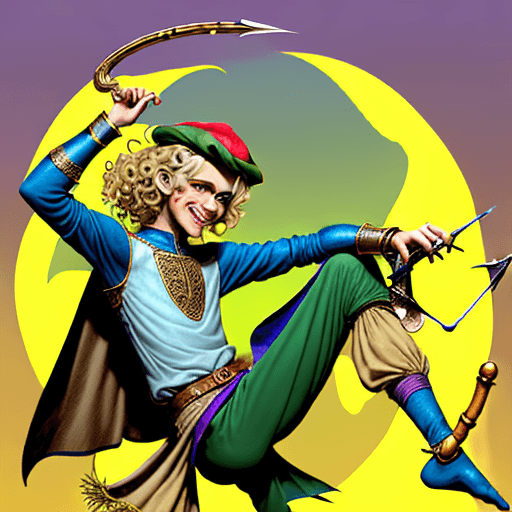 AI generated: comics stylized, medieval fantasy, monkey-like, skinny, magic flute bard, membrane flaps under his a...