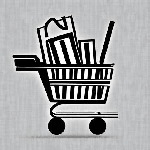AI generated: Design a monochromatic vectorial synthesis of a shopping cart logo that captures the essence of conv...