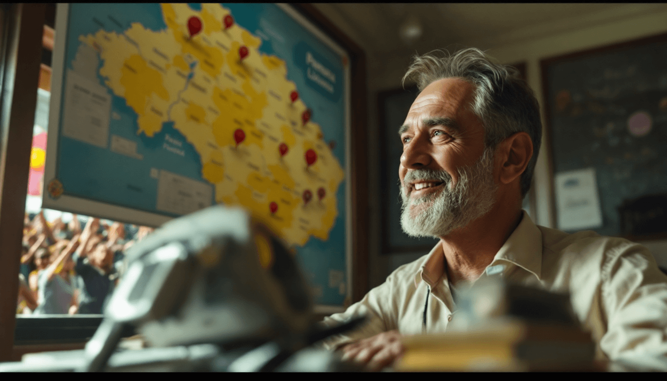 AI generated: "Professor Álvares in his classroom, with a map of Paraná suspended in the background. He looks out ...